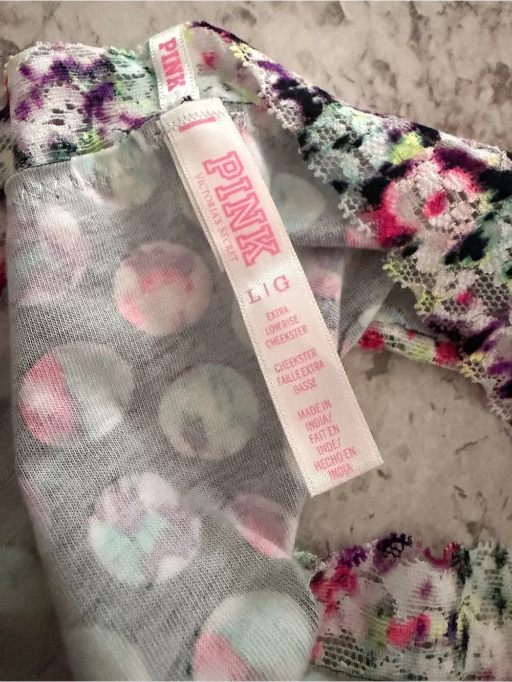 Victoria's Secret PINK Polka Dot Panty Lace Cheekster Large NWOT